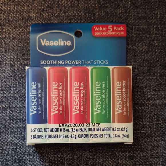 Vaseline Other - Vaseline Lip Therapy Balm 5-Pack - Original, Rosy Lips, Aloe Vera, Cocoa Butter